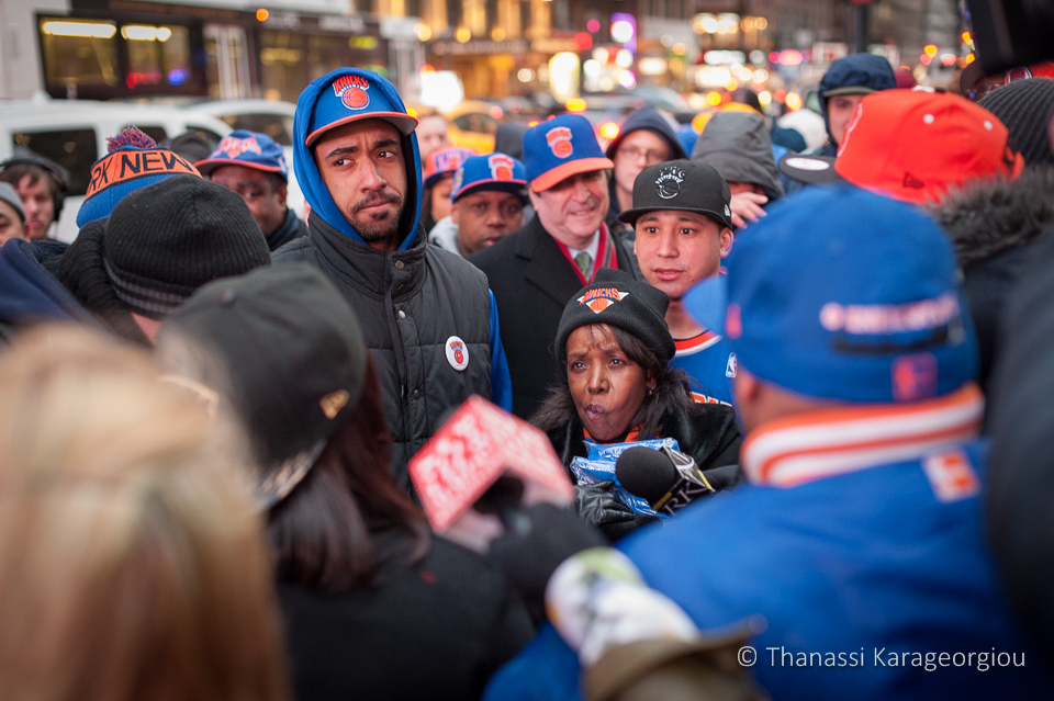 New York, Wednesday, March 19th, 2014. A small group of disgruntled Knicks fans stages a small protest outside Madison Square Garden before a home game against the Pacers, but their voices fall on deaf ears. ©Thanassi Karageorgiou